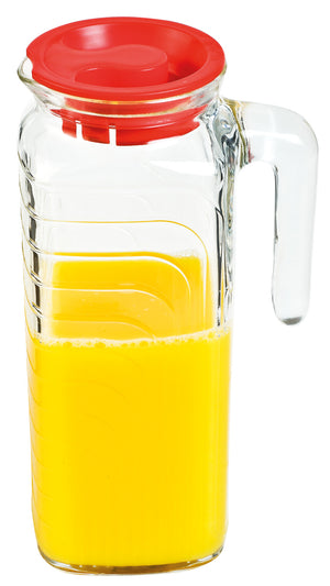 dzbanek szklany Gelo z czerwoną pokrywą ; 1200ml, 8x22.5 cm (ØxW); transparentny; okrągły; 6 sztuka / opakowanie