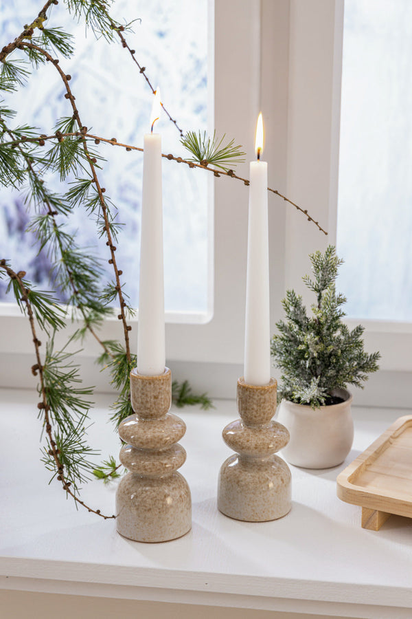 świecznik Attila; 6.6x14.3 cm (ØxW); beżowy/brązowy