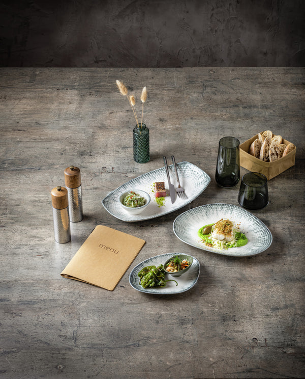 talerz płaski Kuori organiczny; 21.5x17 cm (DxS); biały/szary/czarny; organiczny; 4 sztuka / opakowanie