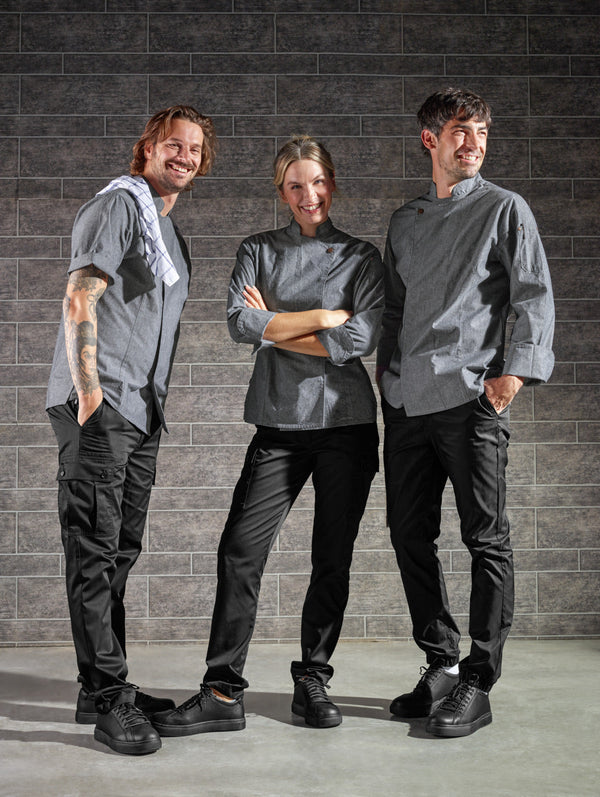 bluza kucharska męska Scott Chambray krótki rękaw ; Kleidergröße 44; szary