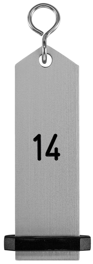 brelok do kluczy Bumerang z wytłoczonymi cyframi; 10x3 cm (DxS); srebro; Prägung 14