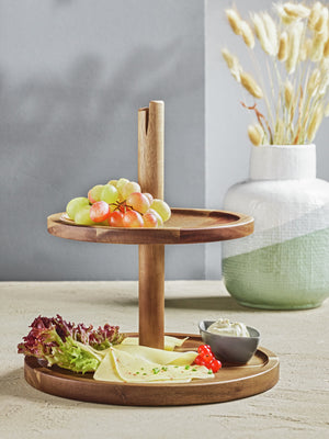 etażerka Kara 2-poziomowa; 25.4x27.1 cm (ØxW); akacja brąz