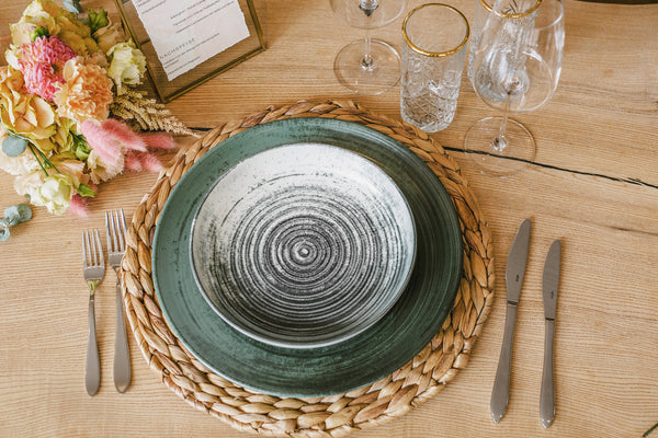 talerz płaski z rantem Etana; 30x1.4 cm (ØxW); zielony; okrągły; 4 sztuka / opakowanie
