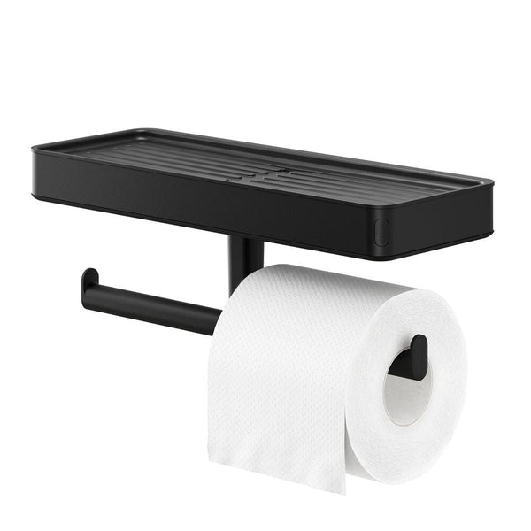 uchwyt na rolkę papieru toaletowego Carv z półką; 10.5x10.6x10.5 cm (DxWxG); czarny