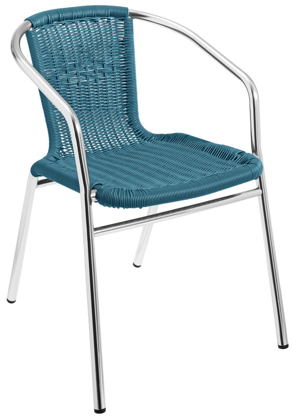 krzesło aluminiowe ze splotem Card; 53x57x73 cm (SxGxW); siedzisko niebieski, stelaż srebro; 4 sztuka / opakowanie