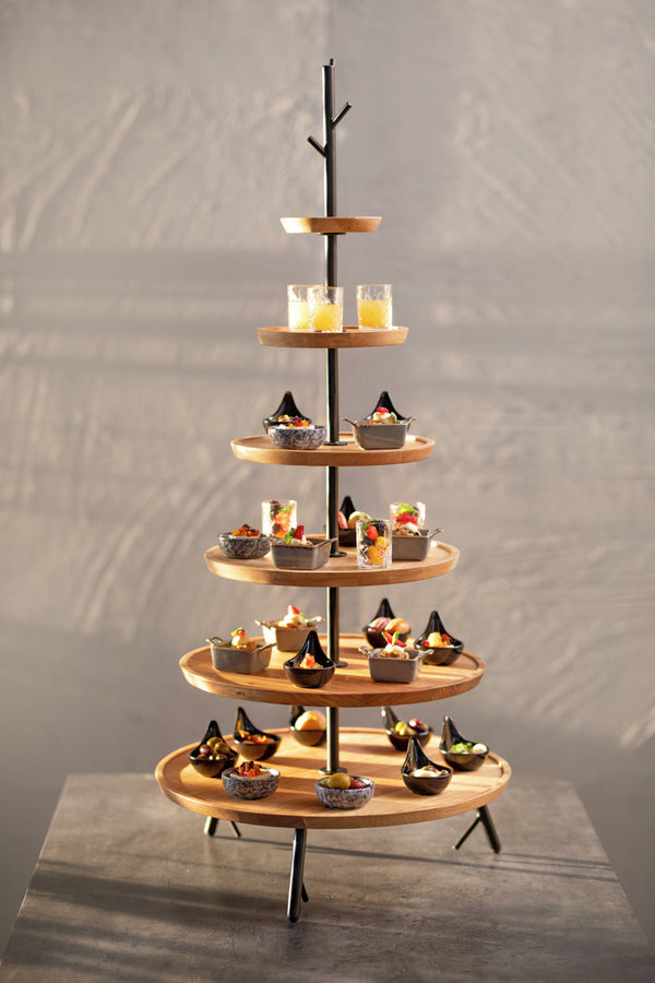 etażerka Cornu 6-poziomowa; 48.8x111.6 cm (ØxW); dąb/czarny; okrągły