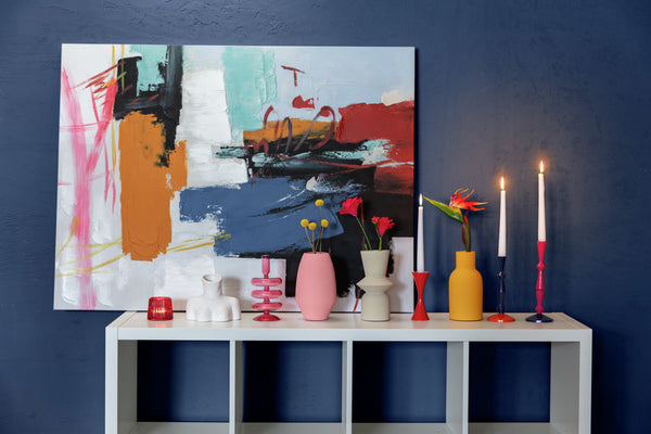 świecznik Andris; 9.5x25 cm (ØxW); różowy/ciemny niebieski