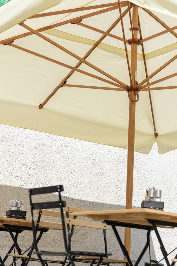 parasol profesjonalny duży Esparto stelaż o wyglądzie drewna; 350x350x370 cm (DxSxW); ecru; kwadrat