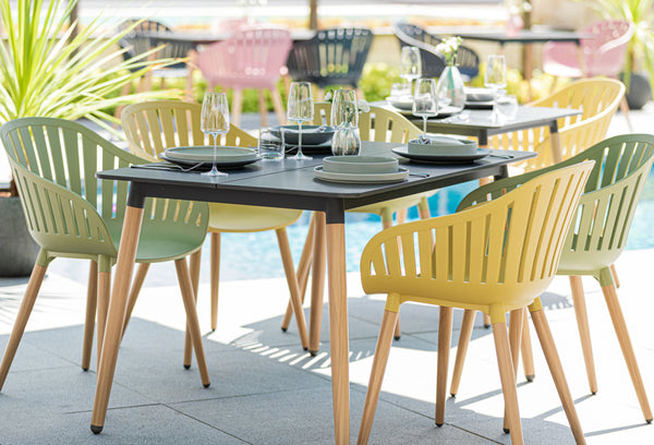 stół Gimani prostokątny; 130x80x72 cm (DxSxW); Platte antracyt, stelaż brązowy; prostokątny