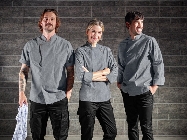 bluza kucharska męska Scott Chambray krótki rękaw ; Kleidergröße 44; szary