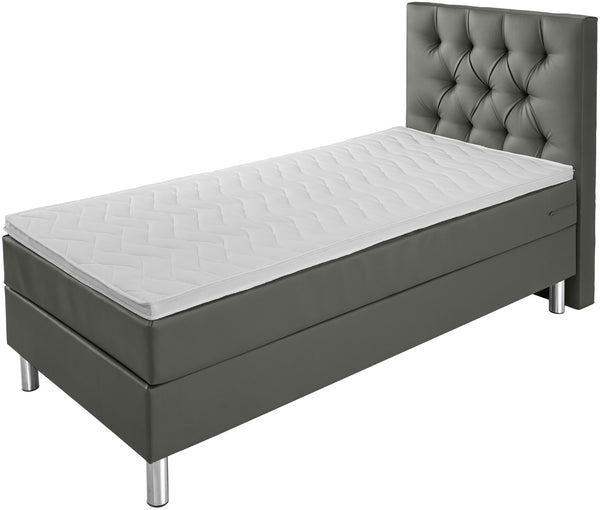 łóżko kontynentalne Premium sztuczna skóra, wezgłowie Chesterfield; 90x200x69 cm (SxDxW); ciemny szary; -