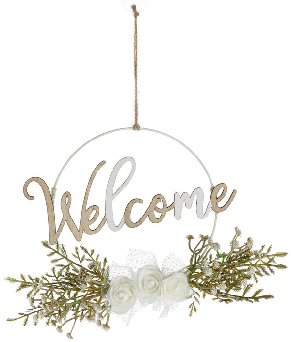 dekoracyjna zawieszka Welcome; 22.5 cm (Ø); brązowy/różowy/biały