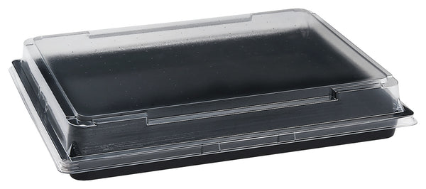 pudełko na sushi z PET; 26.2x19.5x4.3 cm (DxSxW); czarny; prostokątny; 200 sztuka / opakowanie
