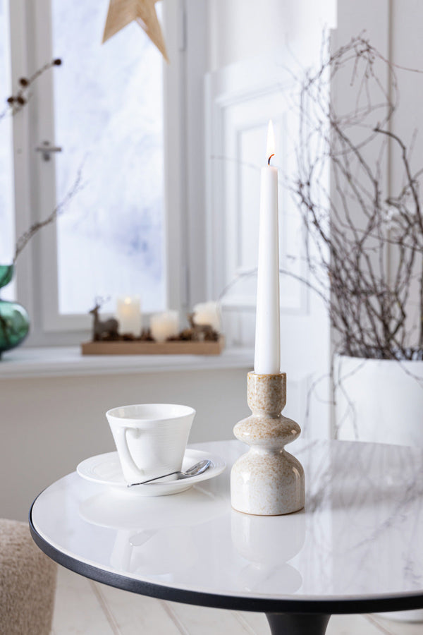 świecznik Attila; 6.6x12.3 cm (ØxW); beżowy/brązowy