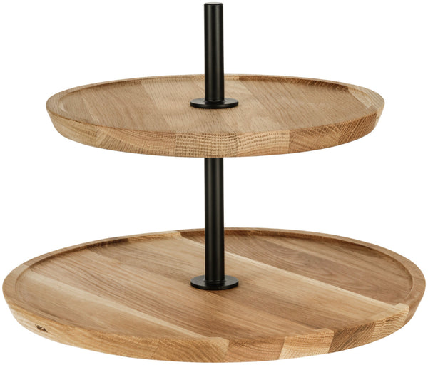 etażerka Cornu 2-poziomowa krótka bez nóg; 34.8x25.5 cm (ØxW); dąb/czarny; okrągły