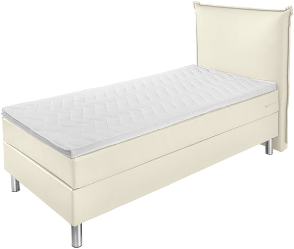 łóżko kontynentalne Premium sztuczna skóra, wezgłowie z tkaniny; 100x200x69 cm (SxDxW); perłowa biel; -