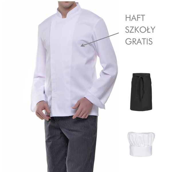 Męski komplet kucharski dla ucznia (bluza, zapaska, czapka) + haft szkoły gratis