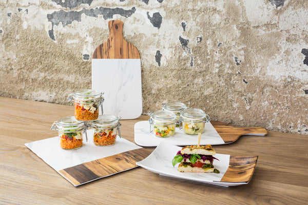 deska do serwowania Tupelo z uchwytem; 32x19.5x1.5 cm (DxSxW); biały/brązowy; prostokątny; 6 sztuka / opakowanie