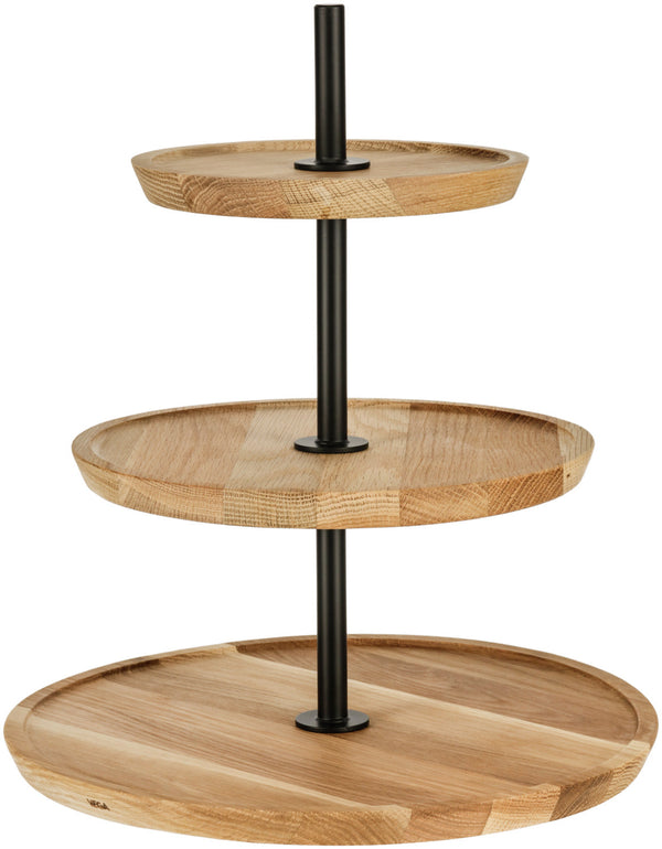 etażerka Cornu 3-poziomowa krótka bez nóżek; 34.8x40.7 cm (ØxW); dąb/czarny; okrągły