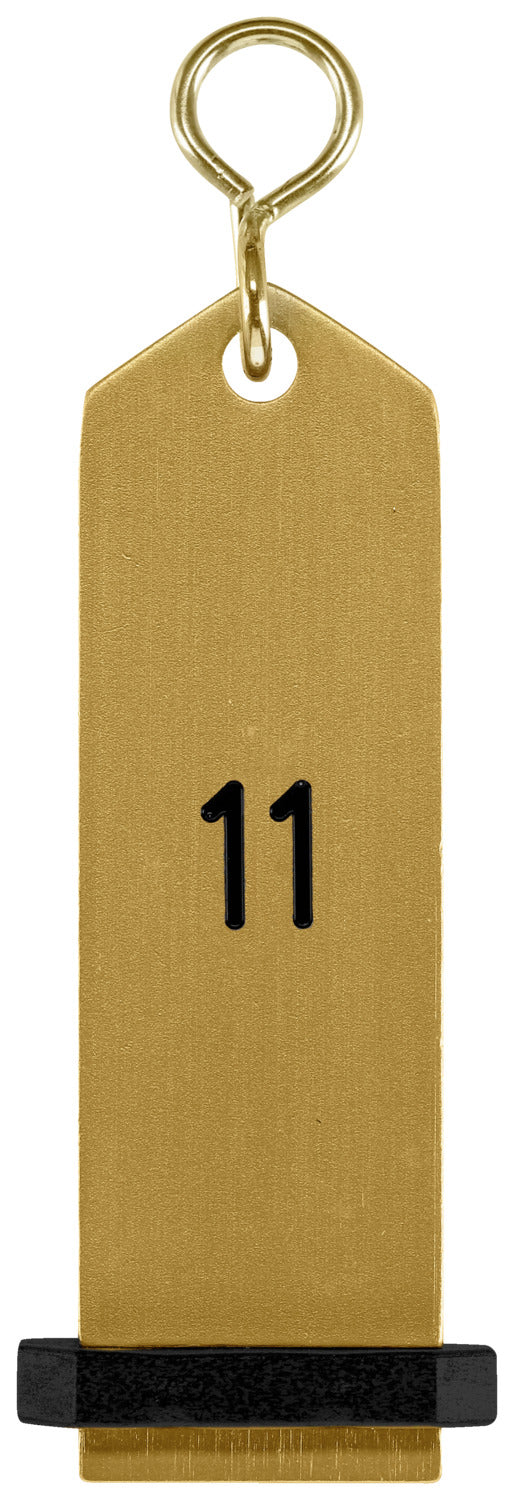 brelok do kluczy Bumerang z wytłoczonymi cyframi; 10x3 cm (DxS); złoto; Prägung 11