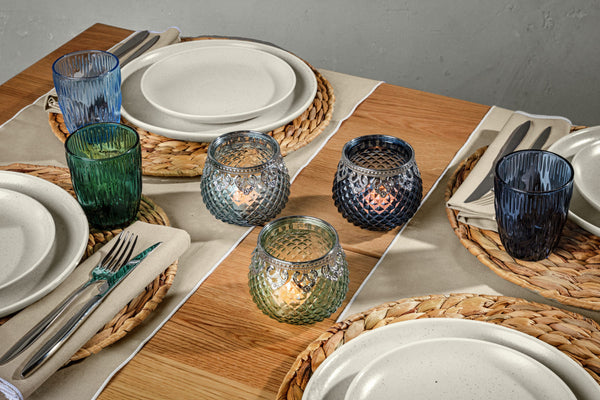 Teelichthalter-Set Amit; 10.1x8.8 cm (ØxW); niebieski/zielony/transparentny