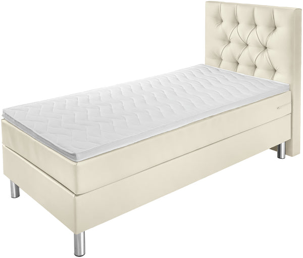 łóżko kontynentalne Premium sztuczna skóra, wezgłowie Chesterfield; 90x200x69 cm (SxDxW); perłowa biel; -