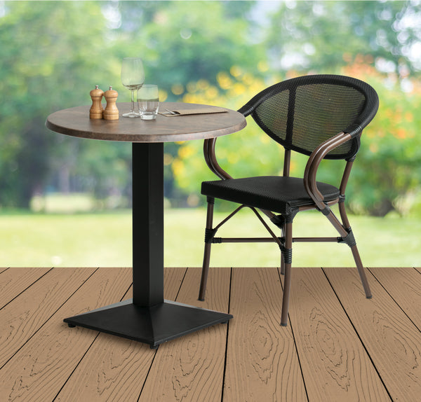 krzesło aluminiowe z podłokietnikami Elm; 55.5x58x81 cm (SxGxW); siedzisko czarny, stelaż brązowy; 2 sztuka / opakowanie