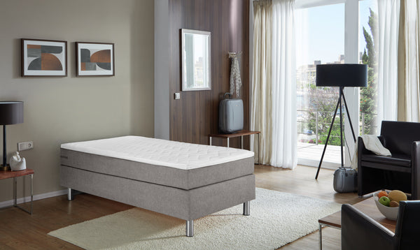 łóżko kontynentalne Premium tkanina tapicerska bez wezgłowia; 90x200x69 cm (SxDxW); taupe; -