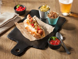 taca z łupka naturalnego Patara kwadratowa z uchwytem; 27x20x0.5 cm (DxSxW); czarny; prostokątny