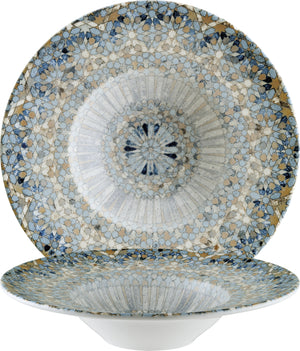 talerz do makaronu Luca Mosaic; 400ml, 28x5.5 cm (ØxW); pomarańczowy/ciemny niebieski/jasny niebieski/żółty/biały; okrągły; 6 sztuka / opakowanie