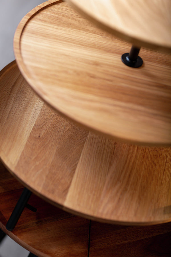 etażerka Cornu 3-poziomowa krótka bez nóżek; 34.8x40.7 cm (ØxW); dąb/czarny; okrągły