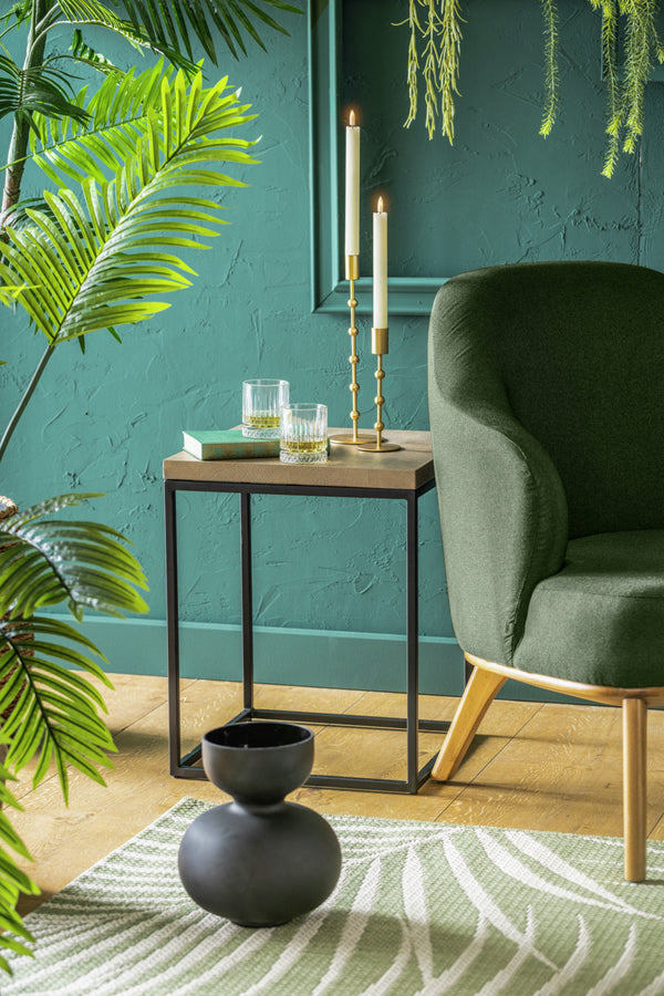 stolik kawowy Deven kwadratowy; 40x40x50 cm (DxSxW); Platte dąb antyczny/brązowy, stelaż czarny; kwadrat