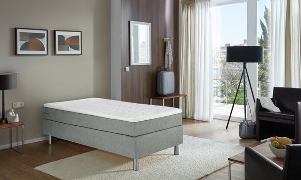 łóżko kontynentalne Premium tkanina tapicerska bez wezgłowia; 90x200x69 cm (SxDxW); szary; -