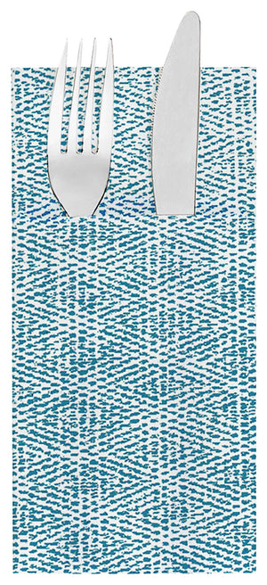etui na sztućce Keiko; 10x20 cm (SxD); biały/niebieski; 50 sztuka / opakowanie