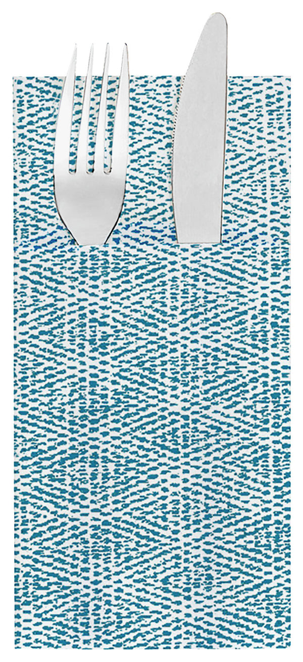 etui na sztućce Keiko; 10x20 cm (SxD); biały/niebieski; 50 sztuka / opakowanie