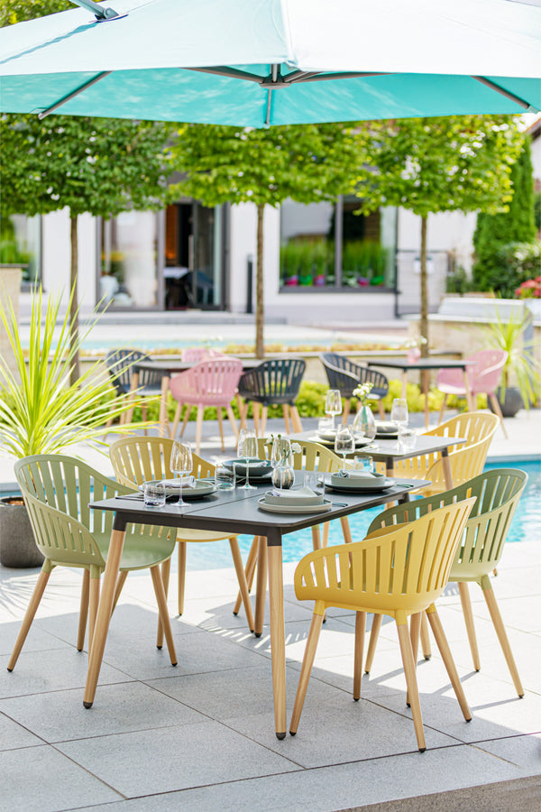 stół Gimani kwadratowy; 80x80x72 cm (DxSxW); Platte antracyt, stelaż brązowy; kwadrat