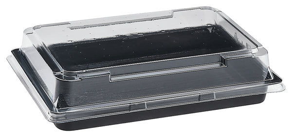 pudełko na sushi z PET; 19.4x13.4x4.3 cm (DxSxW); czarny; prostokątny; 400 sztuka / opakowanie