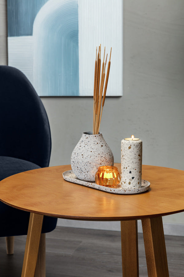 świecznik na tealight Adaja; 12.8 cm (W); biały/brązowy/szary