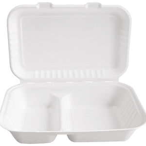 lunch box z bagassy Nature VII 2-dzielny; 1000ml, 24.5x16x6.8 cm (DxSxW); biały; prostokątny; 25 sztuka / opakowanie