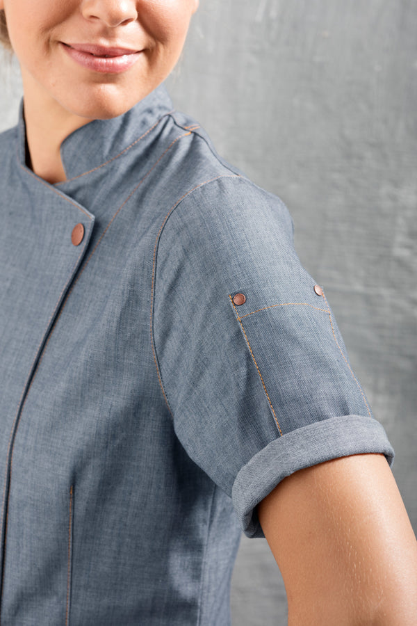 bluza kucharska damska Scott Denim krótki rękaw ; Kleidergröße 50; jasny dżins