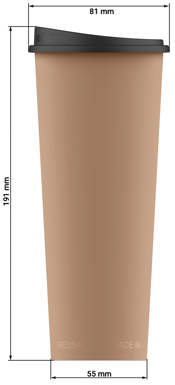 kubek do wielokrotnego użytku Michigan z pokrywą; 500ml, 7.9x18 cm (ØxW); brązowy/czarny; 25 sztuka / opakowanie