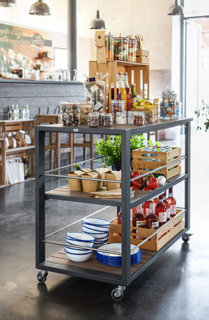 zestaw - wózek do serwowania Aventuro z półkami i pojemnikami GN; 119x56x80 cm (SxGxW); antracyt