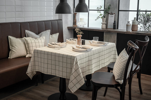 Tischdecke Skan groß kariert eckig; 100x100 cm (SxD); biel kremowa/antracyt; kwadrat