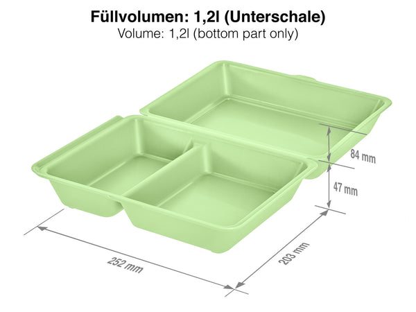 lunch box do wielokrotnego użytku Yari duża; 1200ml, 20.3x25.2x8.4 cm (DxSxW); zielony; prostokątny; 25 sztuka / opakowanie