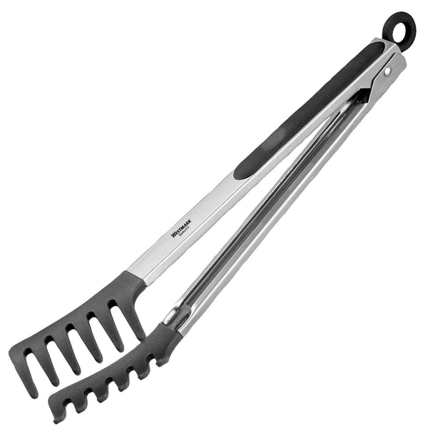 szczypce bufetowe Fork silikon; 32.5x4 cm (DxS); czarny/srebro