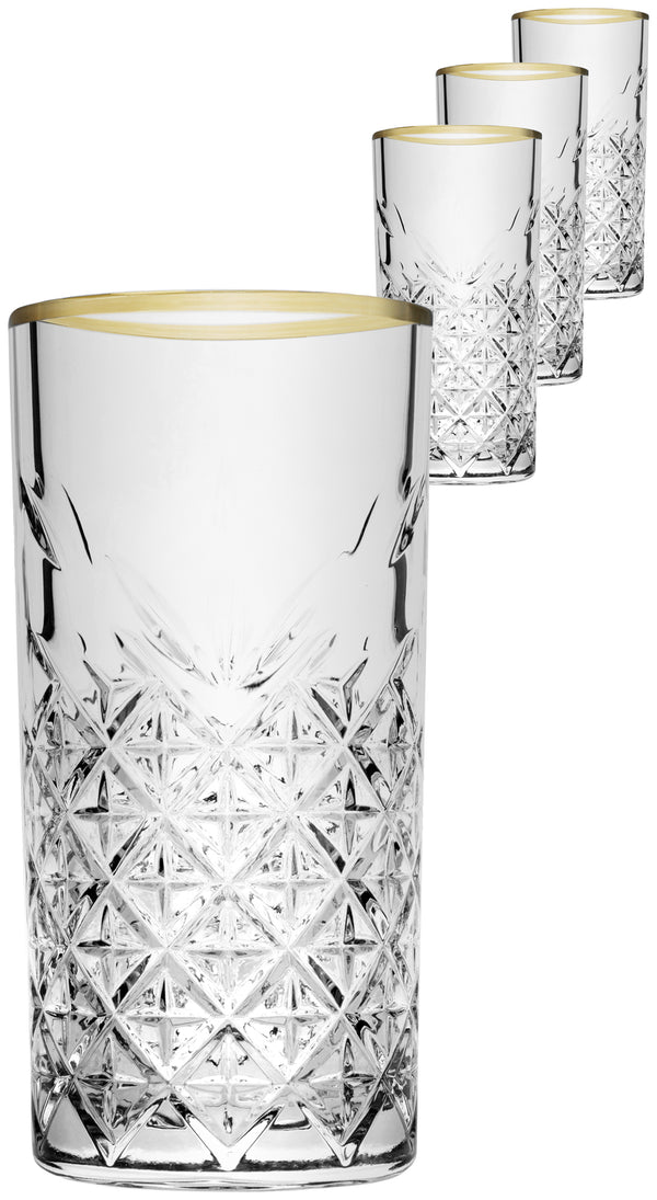 szklanka do longdrinków Timeless; 295ml, 6.7x14.3 cm (ØxW); transparentny/złoto; 4 sztuka / opakowanie