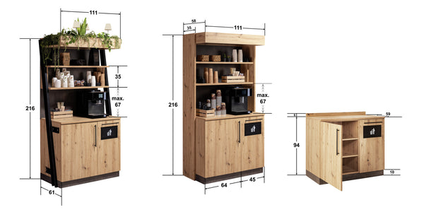 Servierstation Baristo Basic; 110x61x99.5 cm (SxGxW); dziki dąb, Griff czarny