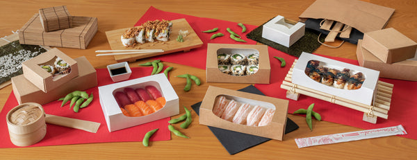 Sushibox The Pack mit Sichtfenster; 10x10x4 cm (DxSxW); brązowy; kwadrat; 50 sztuka / opakowanie