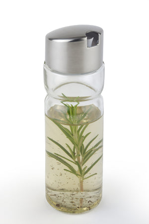 szklany pojemnik na ocet/olej; 4.5x16 cm (ØxW); srebro/transparentny