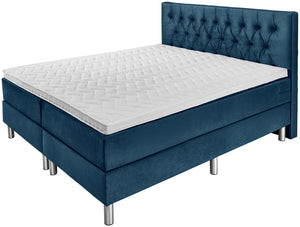 łóżko kontynentalne Basic welur, wezgłowie Chesterfield; 200x200x63 cm (SxDxW); ciemny niebieski; -